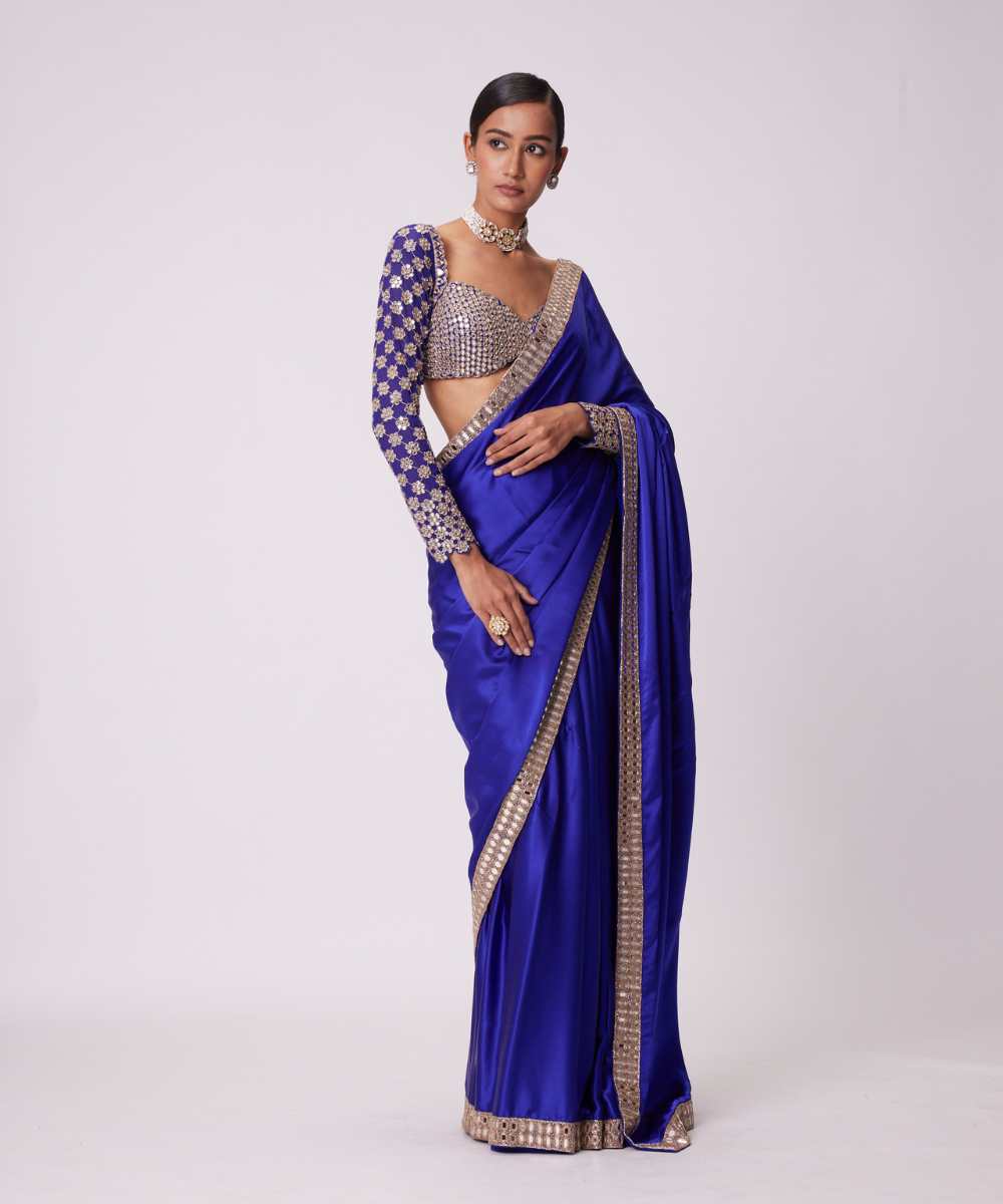 PERSIAN  BLUE SATIN SAREE SET - Collection name Jugmug Bride by Vvani Vats