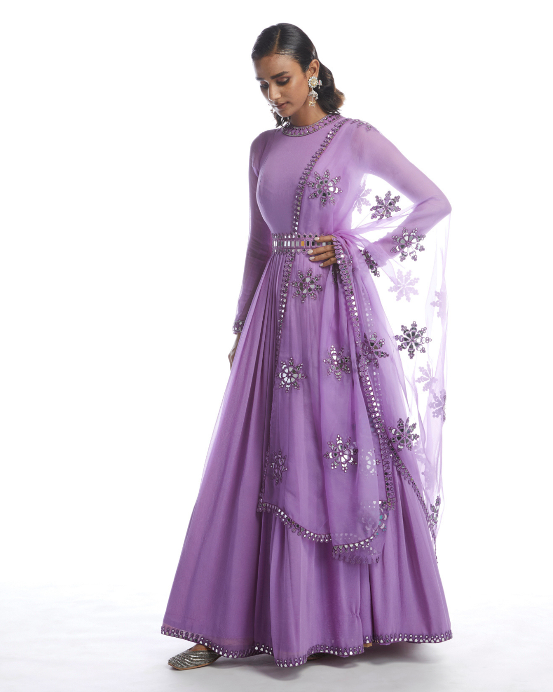 Vvani Vats -  Catnip Purple Chiffon Anarkali Set from Chamak