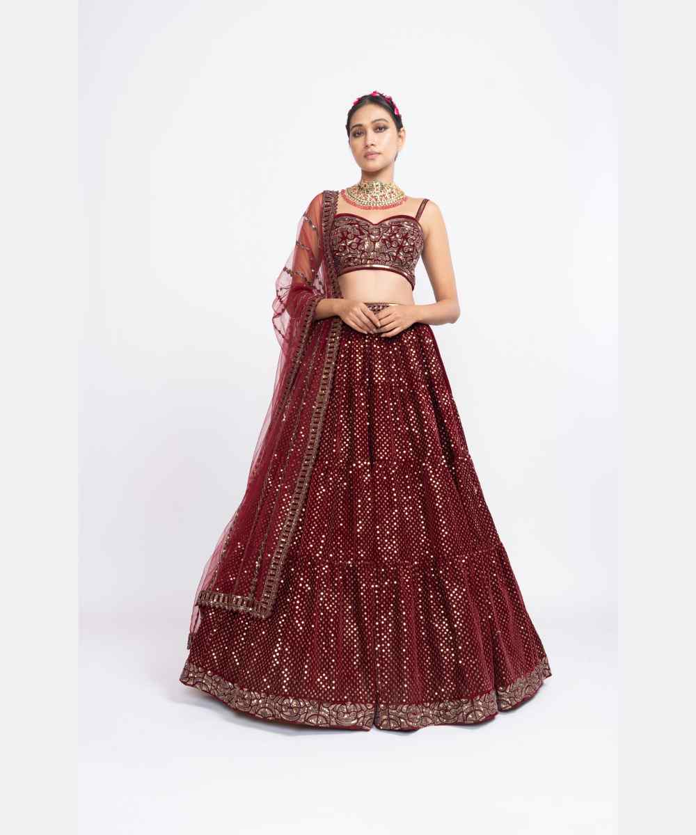 Maroon dense dot corset lehenga set