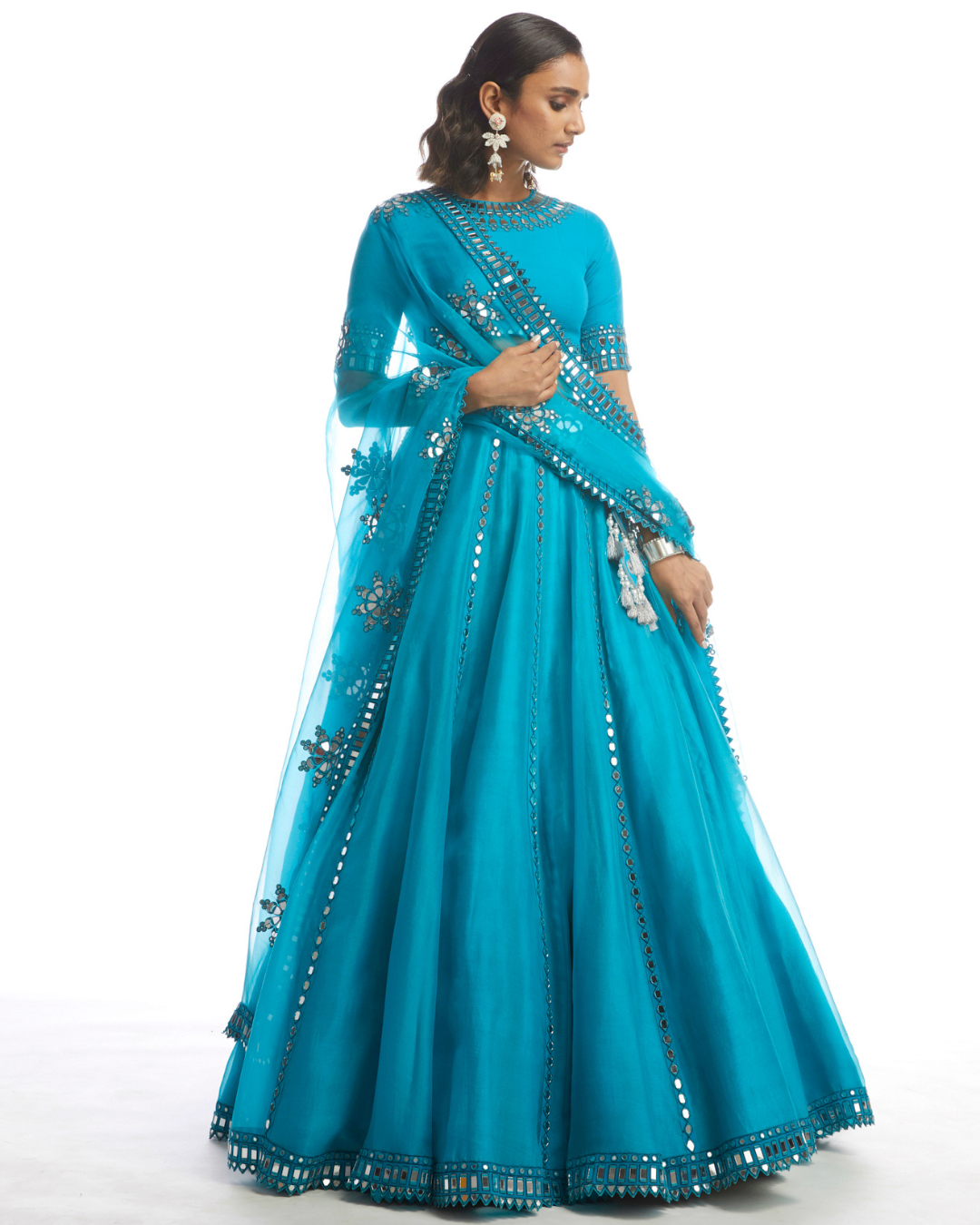 Vvani Vats - Ice Blue Knife Pleated Mirror Lehanga from Chamak
