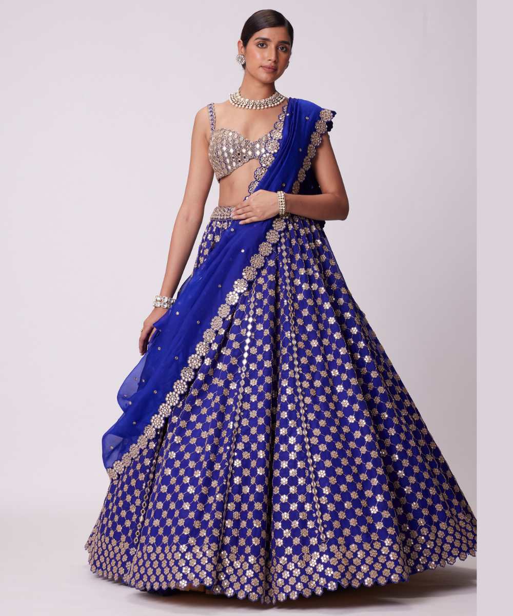 PERSIAN  BLUE FLOWER LEHENGA SET - Collection name Jugmug Bride by Vvani Vats