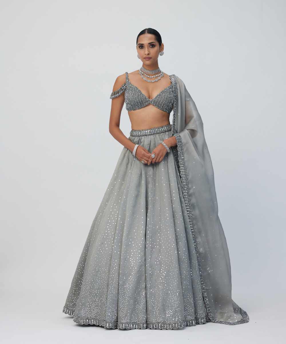 Crystal Grey Sequins Scattered Lehenga Set -  Collection name Maya by Vvani Vats