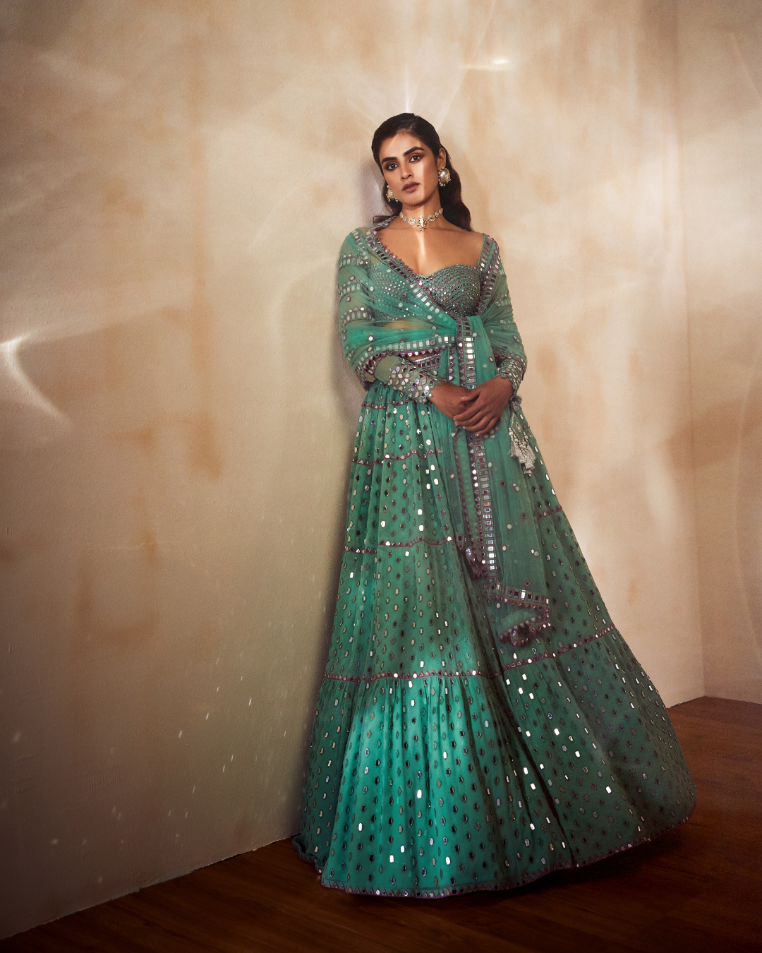 Vvani Vats -  Dull Mint Tier Lehanga Set from Chamak