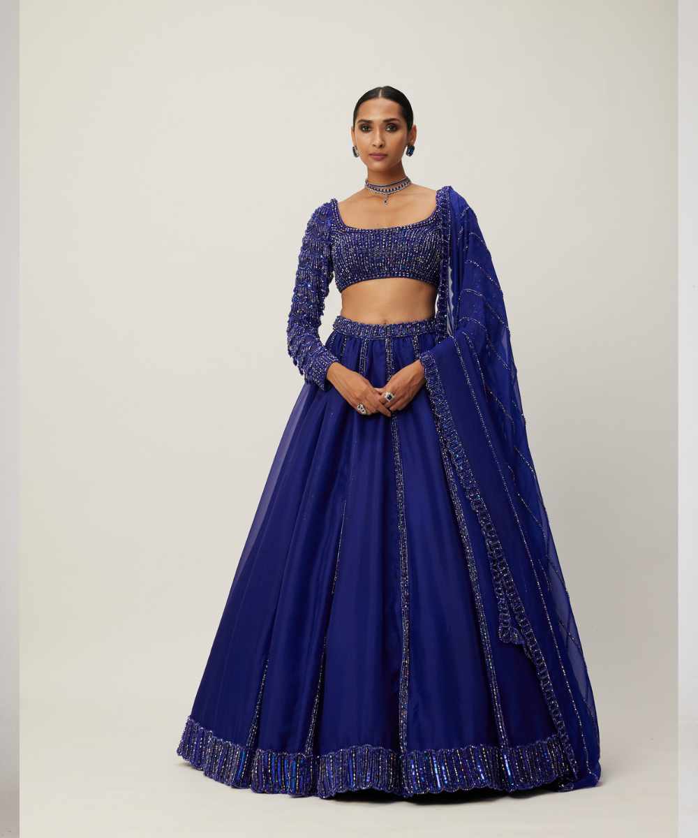 Cocktail Blue Organza Lehenga Set - Collection name Maya by Vvani Vats