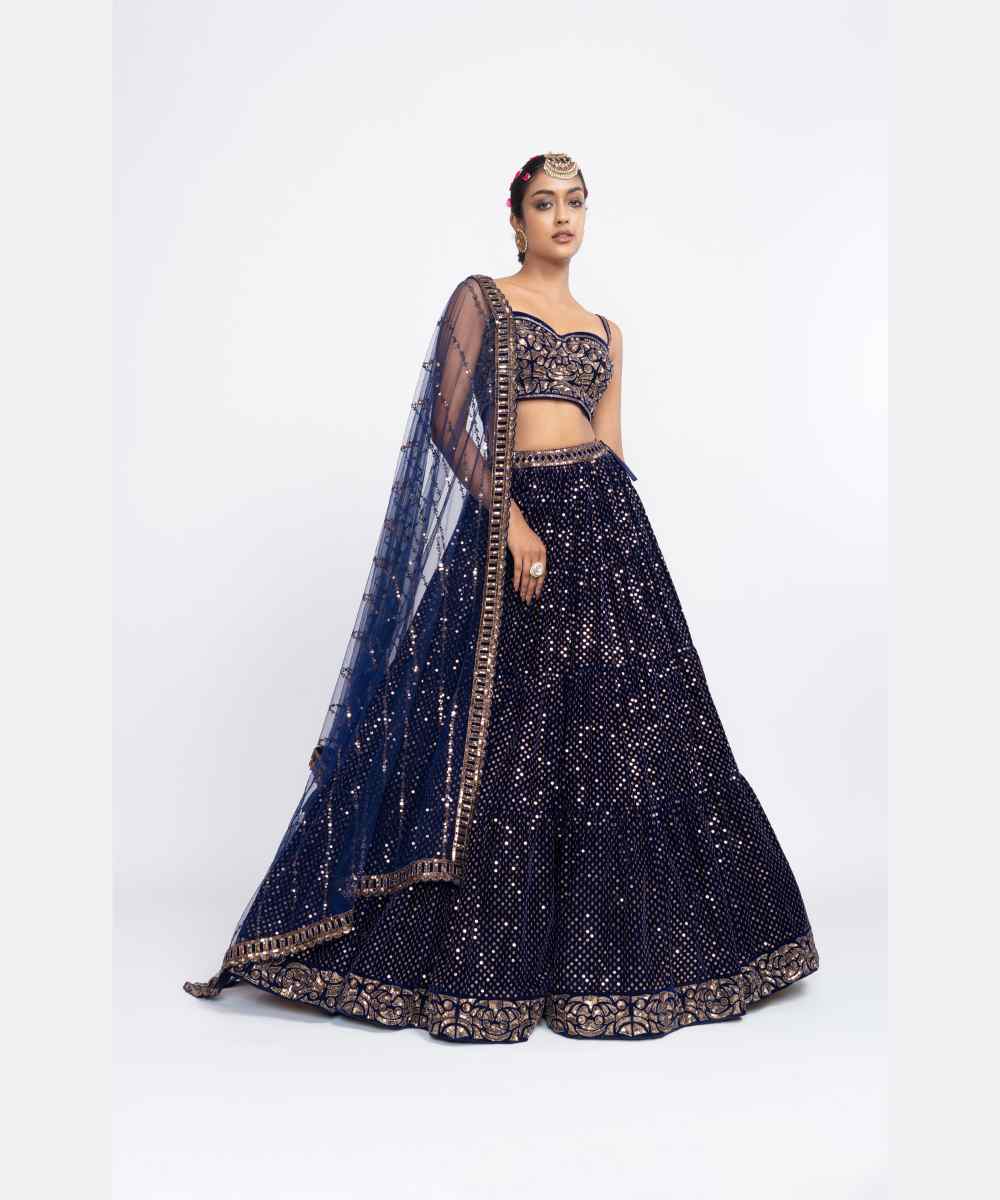 Navy blue dense dot corset lehenga set