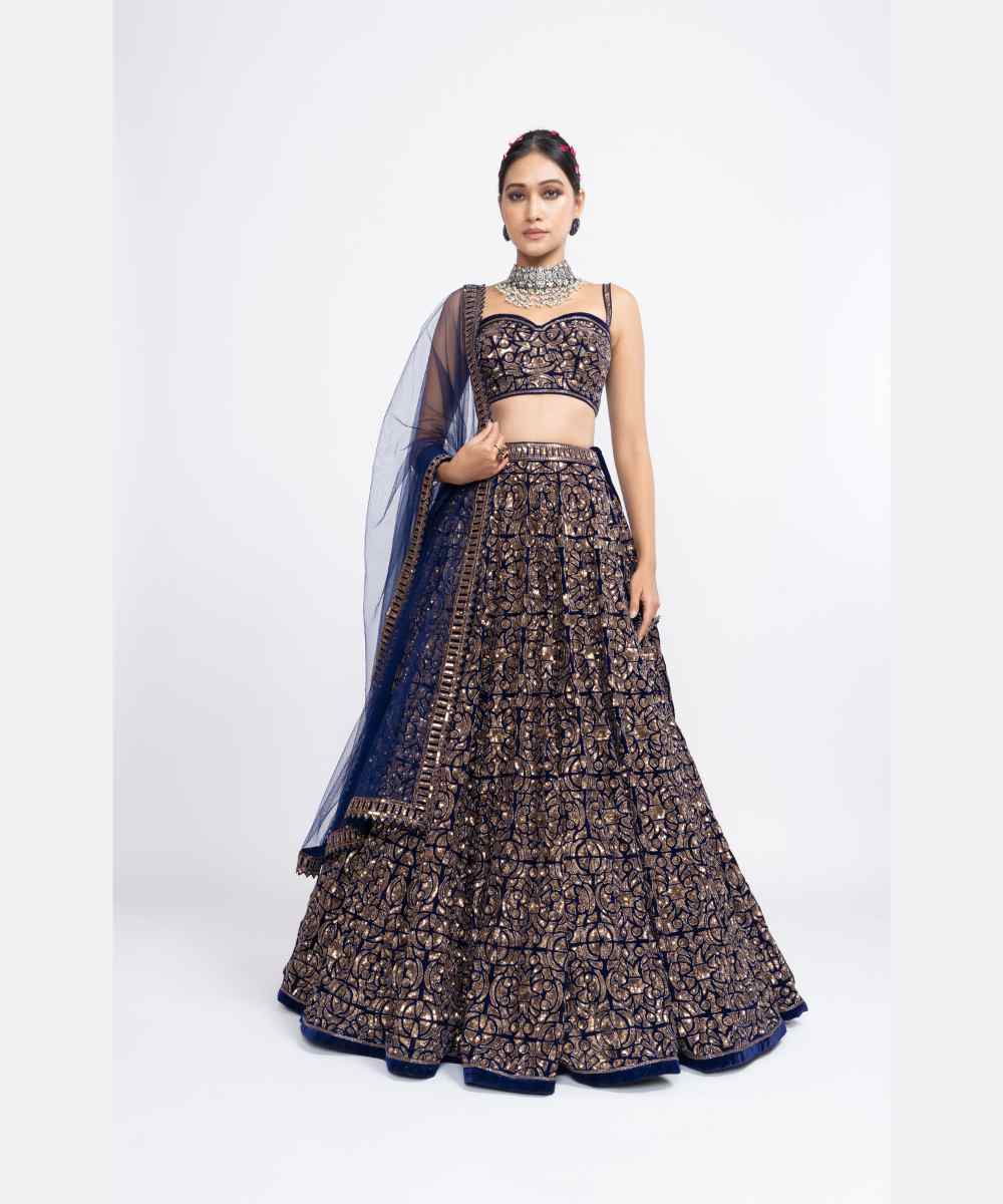Navy blue fully embroidered corset lehenga set