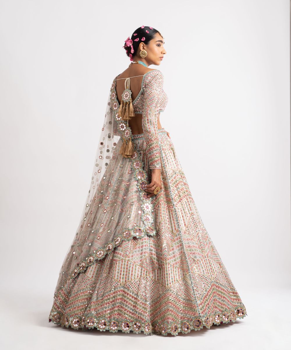 White Heavy Multi Geo Color Lehenga Set - Collection name Rang by Vvani vats