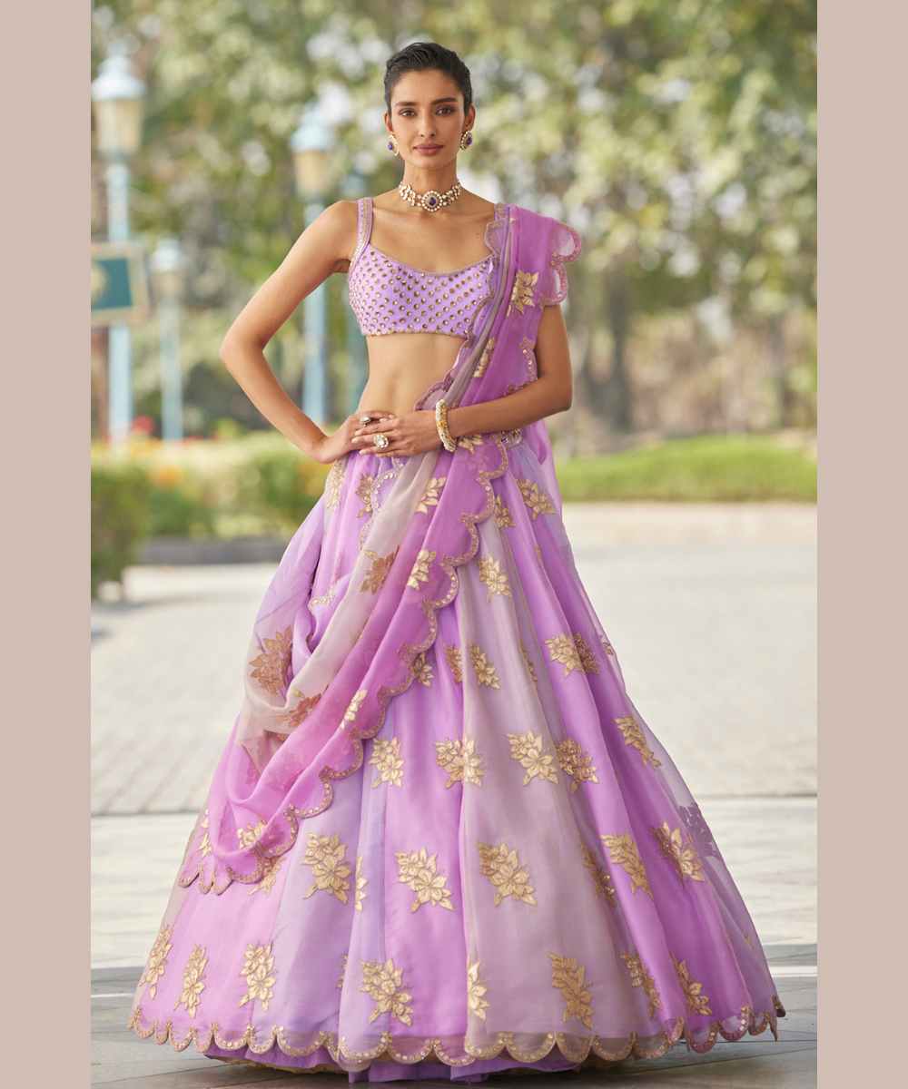 Mauve multicolor Flower Lehenga Set