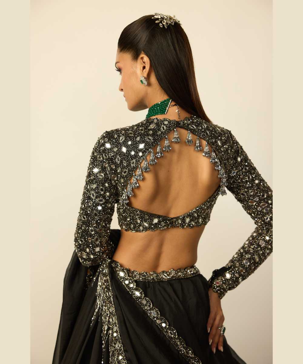 Black Tassel Dupatta Lehenga Set