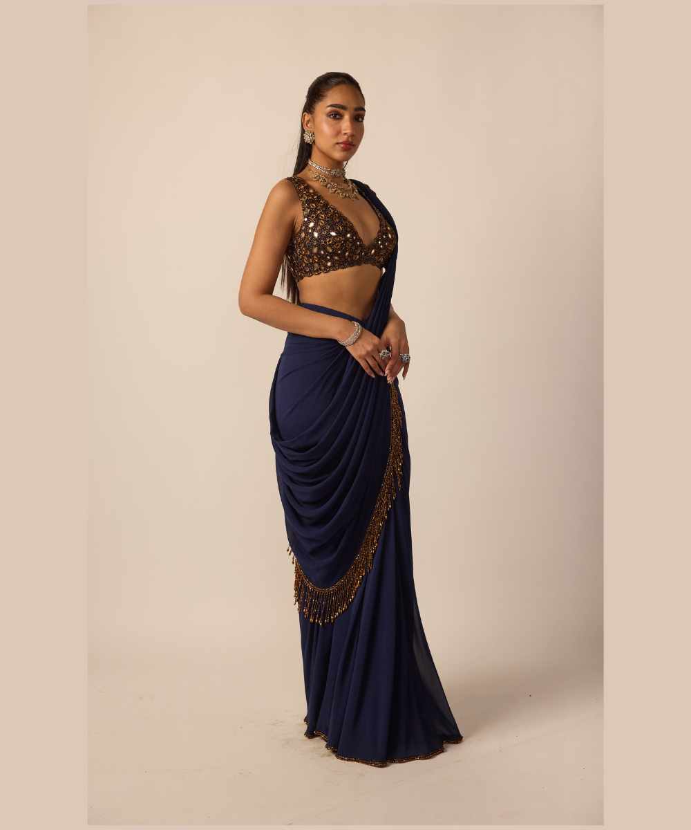 Deep Blue Georgette Tassel Saree