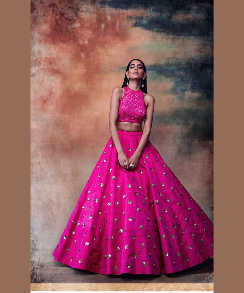 Hot pink crop top skirt set