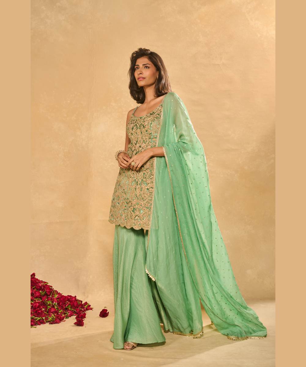 LEKHA SHARARA - Tissue jamawar sharara set and a sheer organza dupatta with delicate detailed edging -  Leher by Chamee and Palak