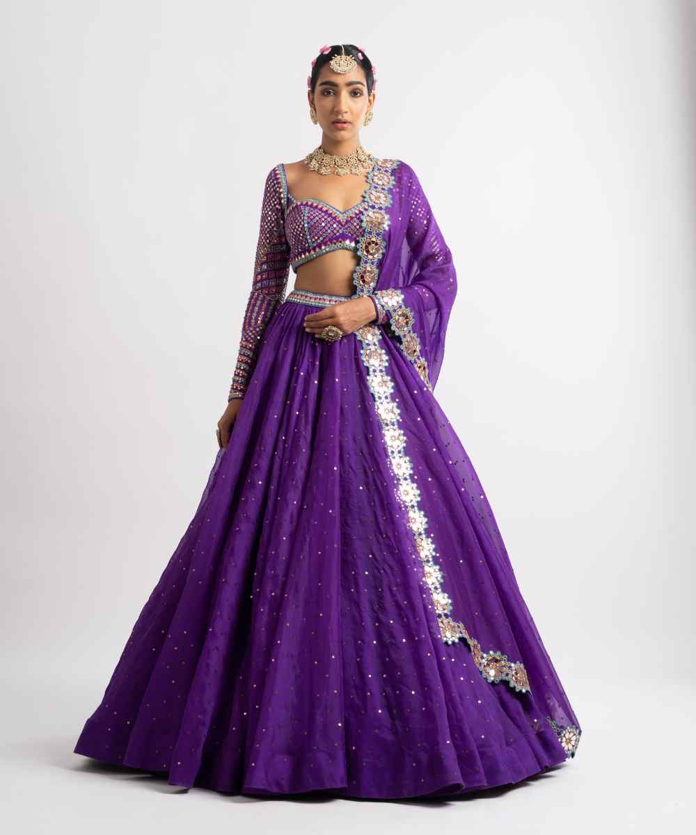 Purple Silk Organza Lehenga Set