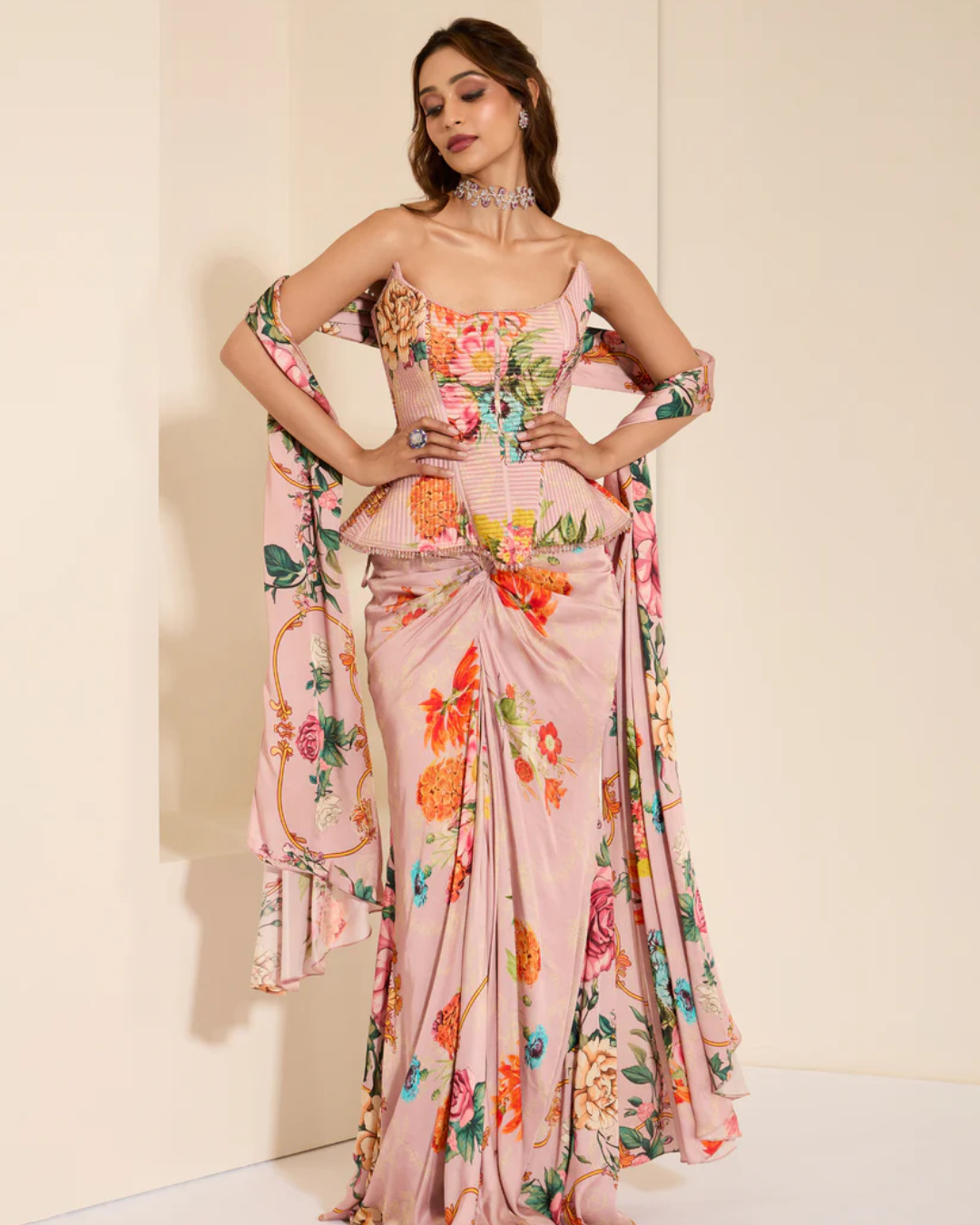 K&A by Karishma and Ashita - Periwinkle Glow Corset and Drape