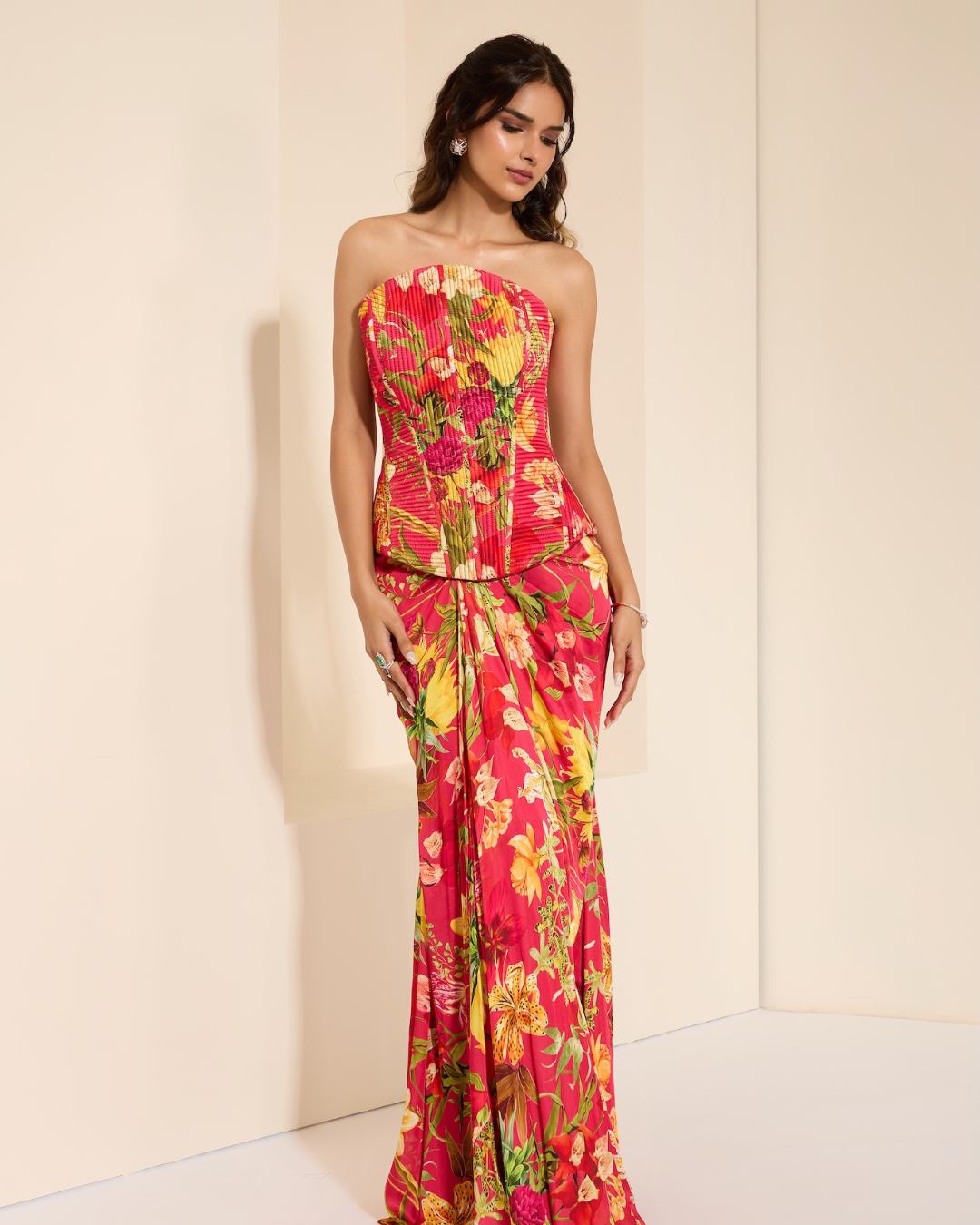 K&A by Karishma and Ashita - Cherry Bliss Corset and Drape