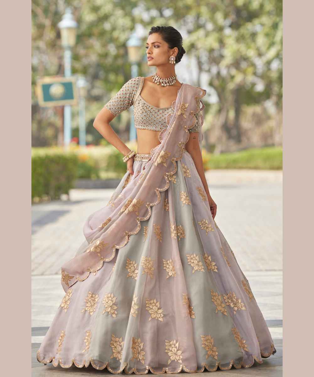 Powder Grey Flower Lehenga Set
