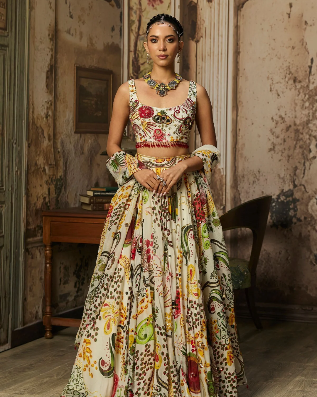 Diya Rajvvir - Ivory Print And Highlighted Lehenga Set from Bahaar