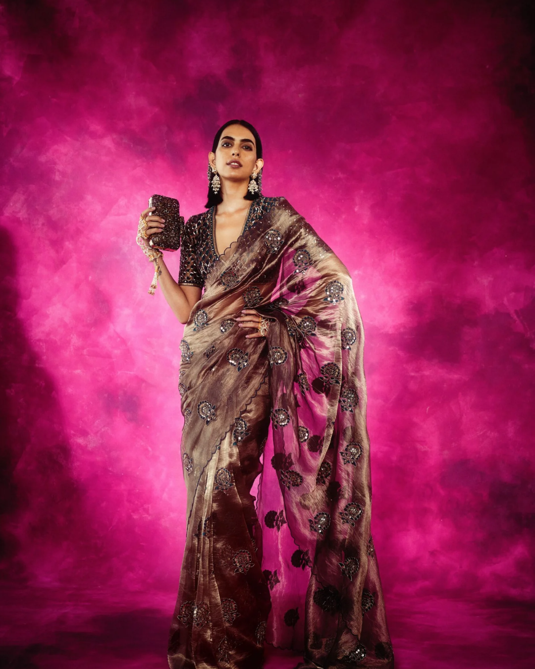 Vvani Vats - Copper Shimmer Organza Saree Set from Chand