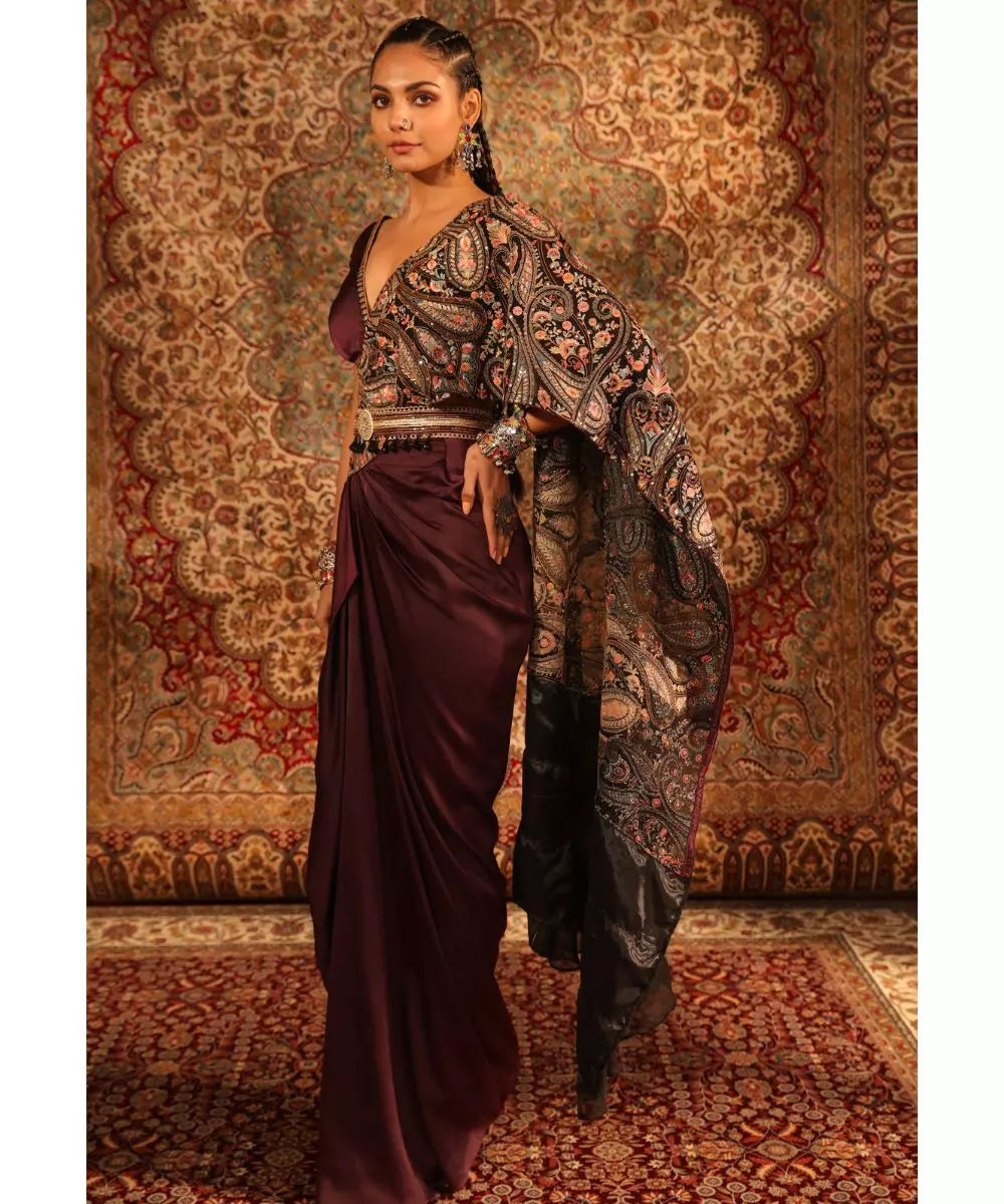 ADITI GUPTA - Wine Jamawaar draped Saree