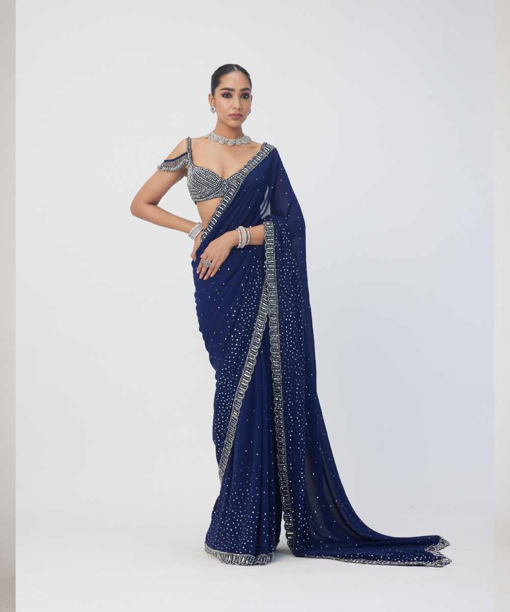 Deep Blue Sequins Embroidered Saree - Collection name Maya by Vvani Vats