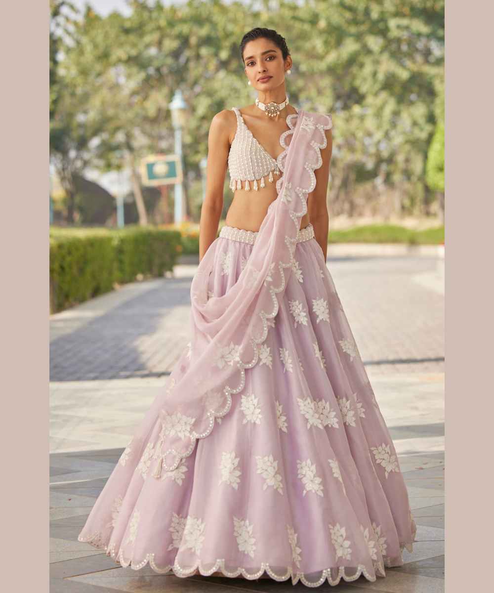 POWDER LILAC FLOWER LEHENGA SET
