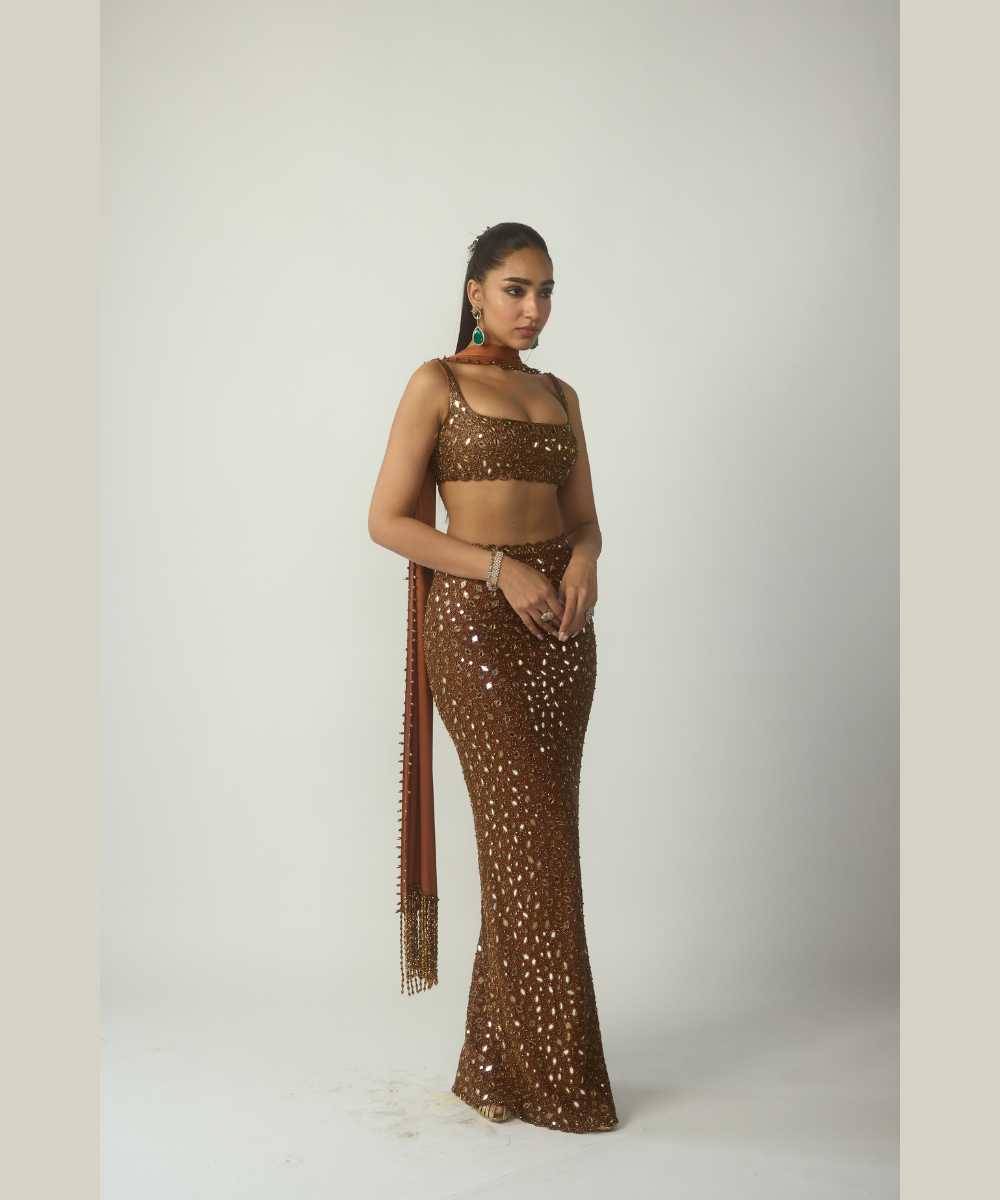 Metallic Copper Pencil Skirt Set