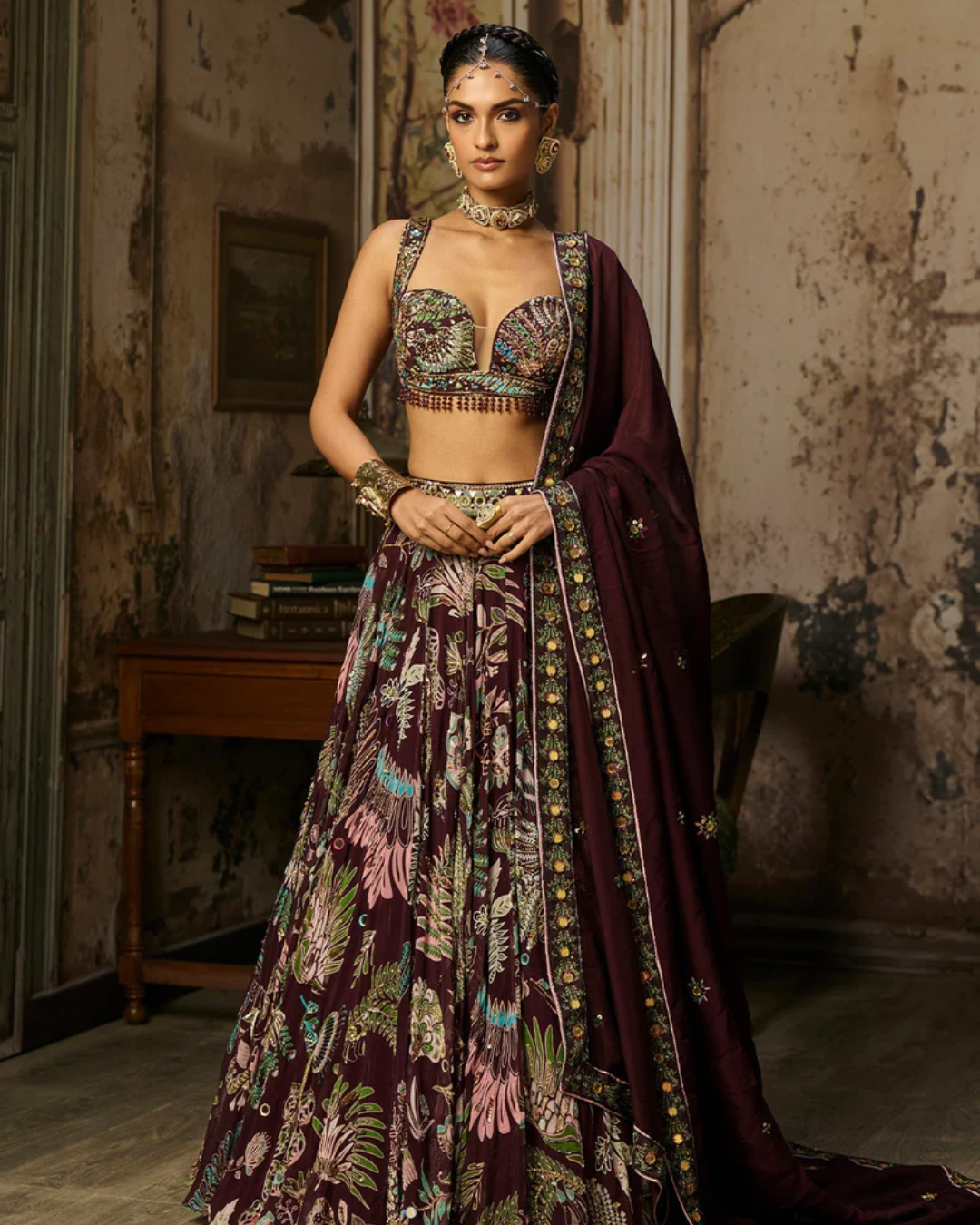 Diya Rajvvir - Plum Printed And Highlighted Lehenga Set from Bahaar