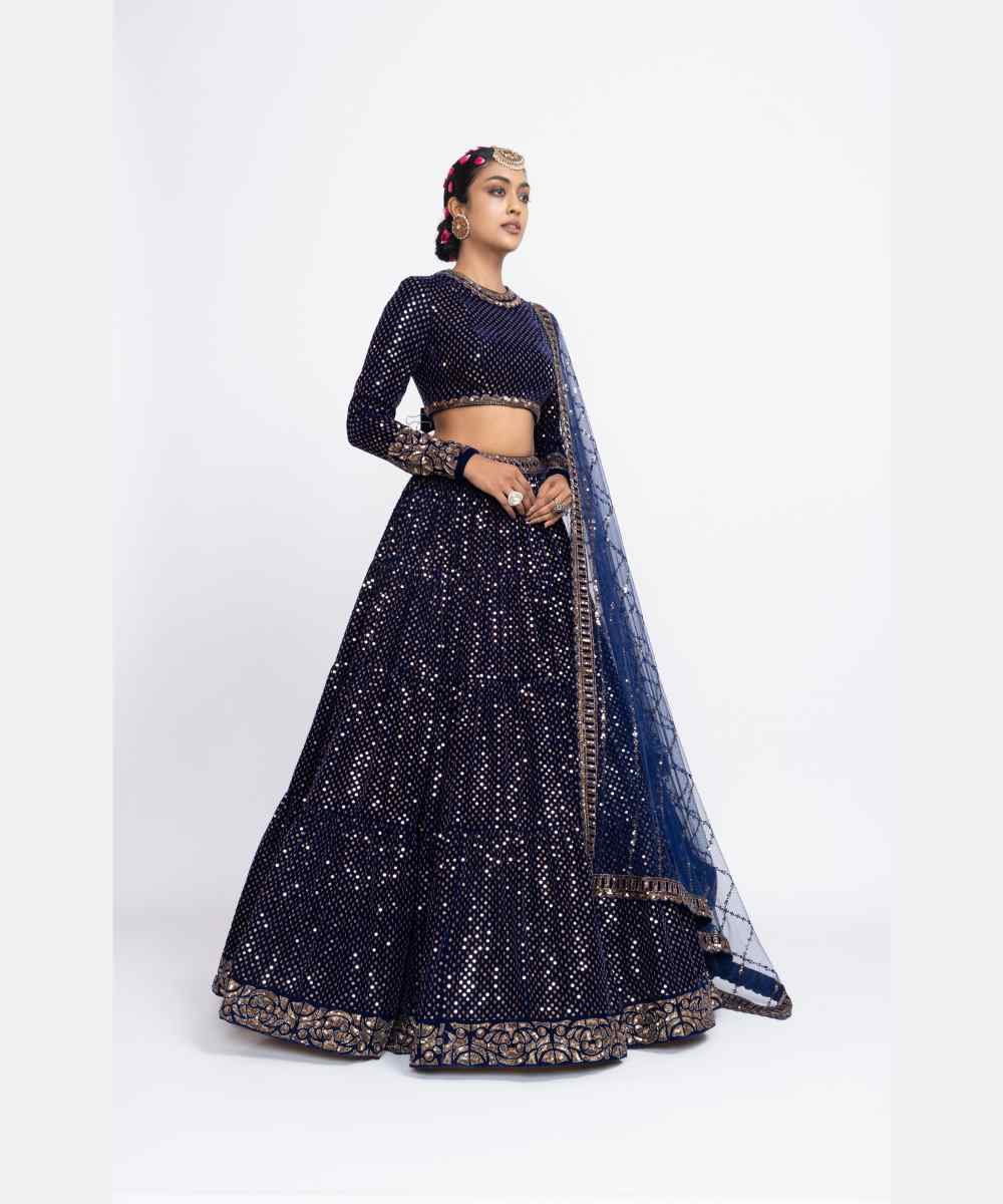 Navy blue dense dot lehnga set