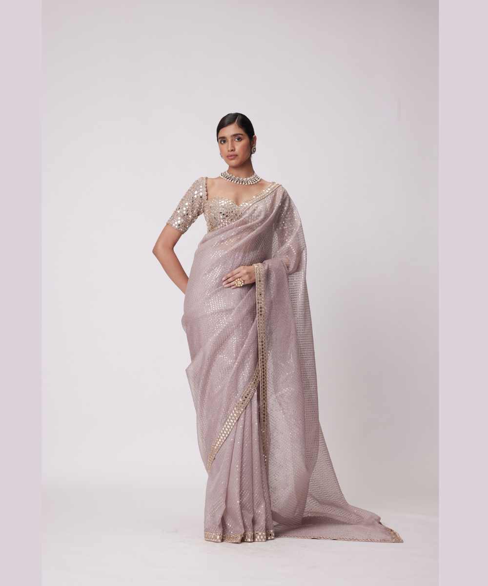ASH PINK ORGANZA SAREE SET - Jugmug Bride by Vvani Vats