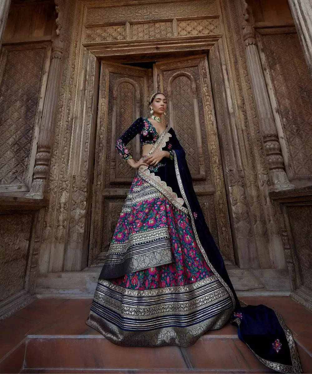 ADITI GUPTA - Big floral 3print Lehenga set