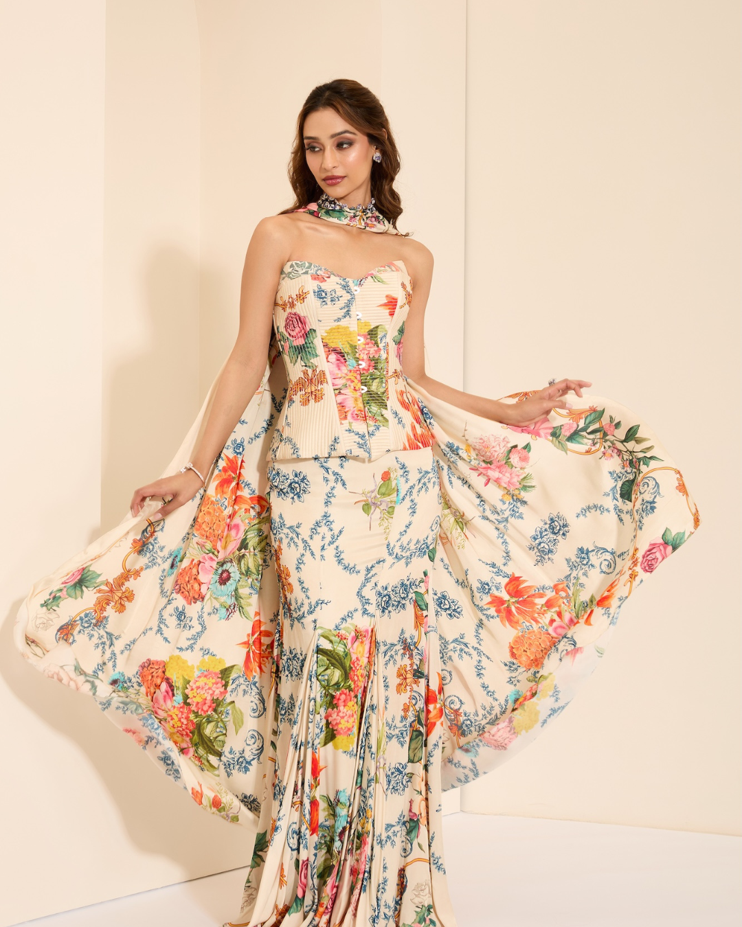 K&A by Karishma and Ashita - Snow Veil Corset and Drape