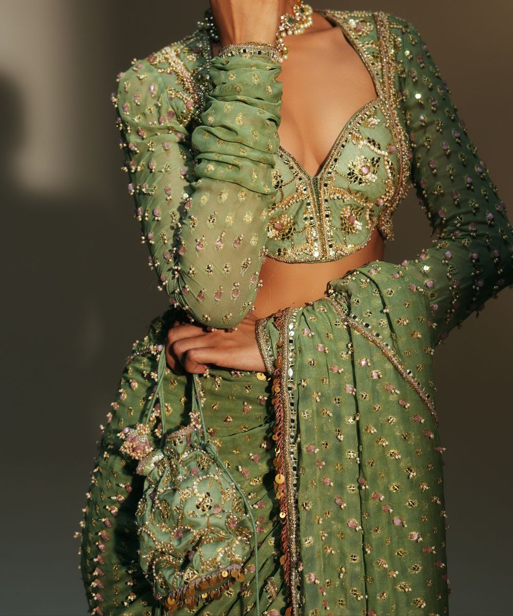 PISTA GREEN HAND EMBROIDERED POTLI BAG -  Mehfil by Mahima Mahajan