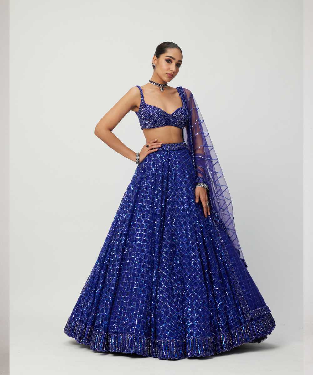 Cocktail Blue Sequins Embroidered Lehenga Set -  Collection name Maya by Vvani Vats