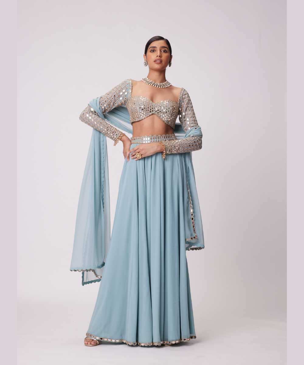 POWDER BLUE LEHENGA PANTS SET - Collection name Jugmug Bride by Vvani Vats
