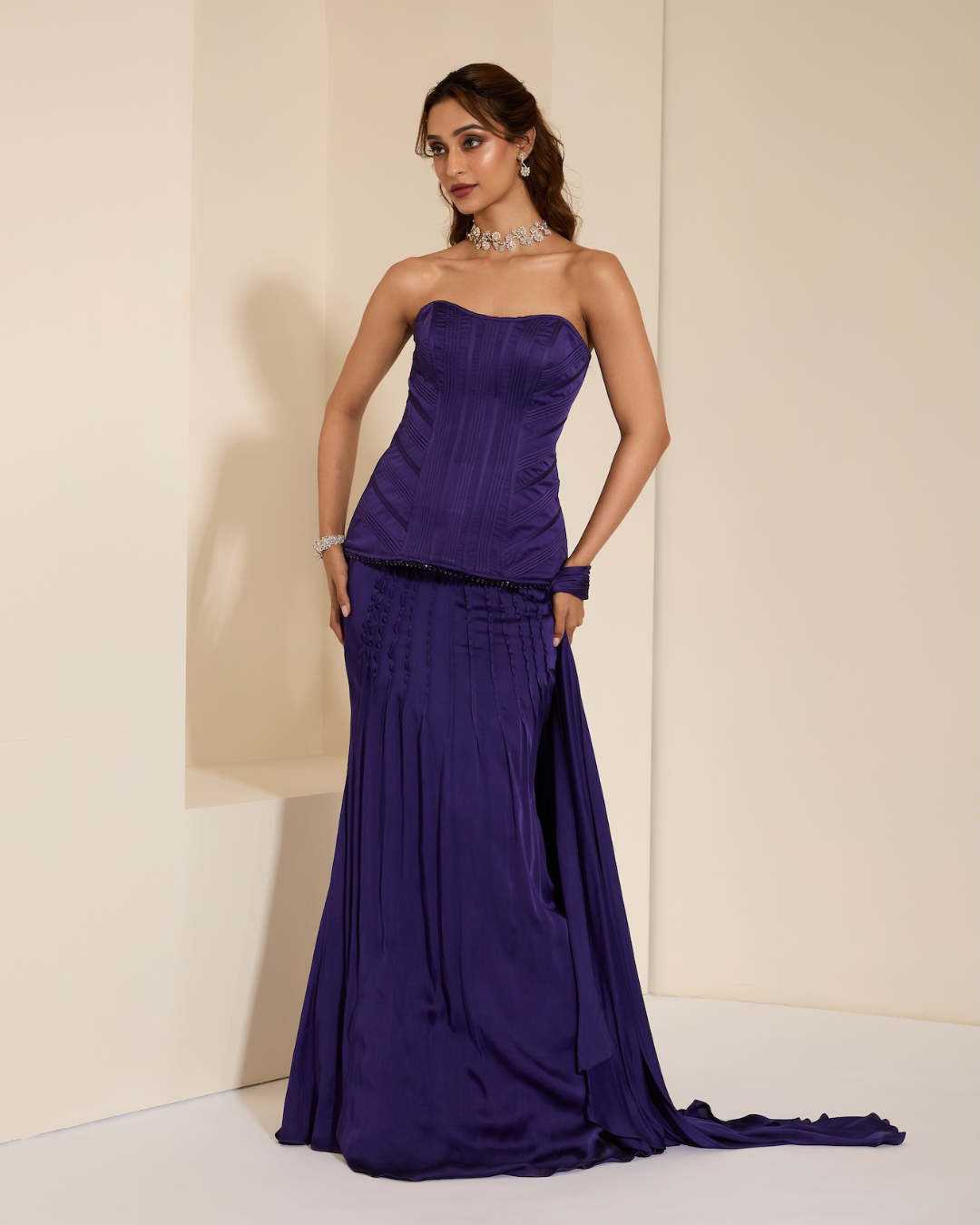 K&A by Karishma and Ashita - Midnight Plum Corset & Drape
