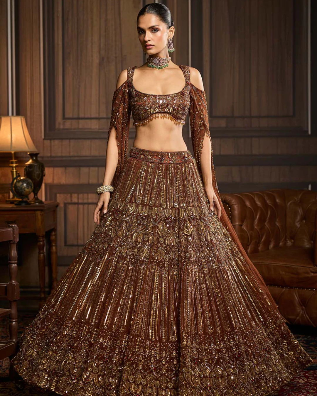 Diya Rajvvir - Metallic Gold Embellished Lehenga Set from Taara