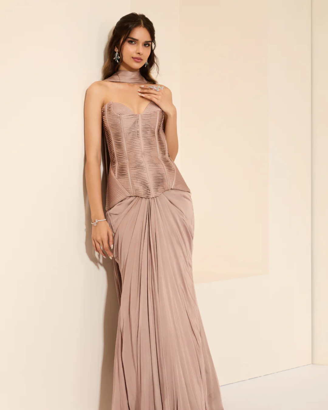 K&A by Karishma and Ashita - Dessert Rose Corset & Drape