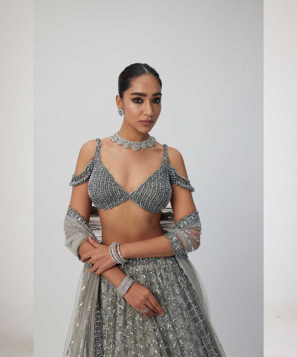 Crystal Grey Sequins embroidered Lehenga Set - Collection name Maya by Vvani Vats