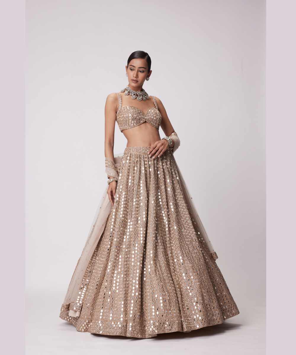 LIGHT BEIGE HAND EMBROIDERED LEHENGA SET - Jugmug Bride by Vvani Vats