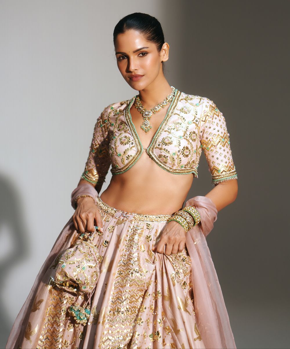 BLUSH PINK HAND EMBROIDERED POTLI BAG - Mehfil by Mahima Mahajan