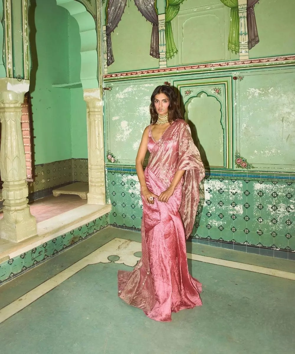 Aditi Gupta - Blush Pink Crushed Silk Saree