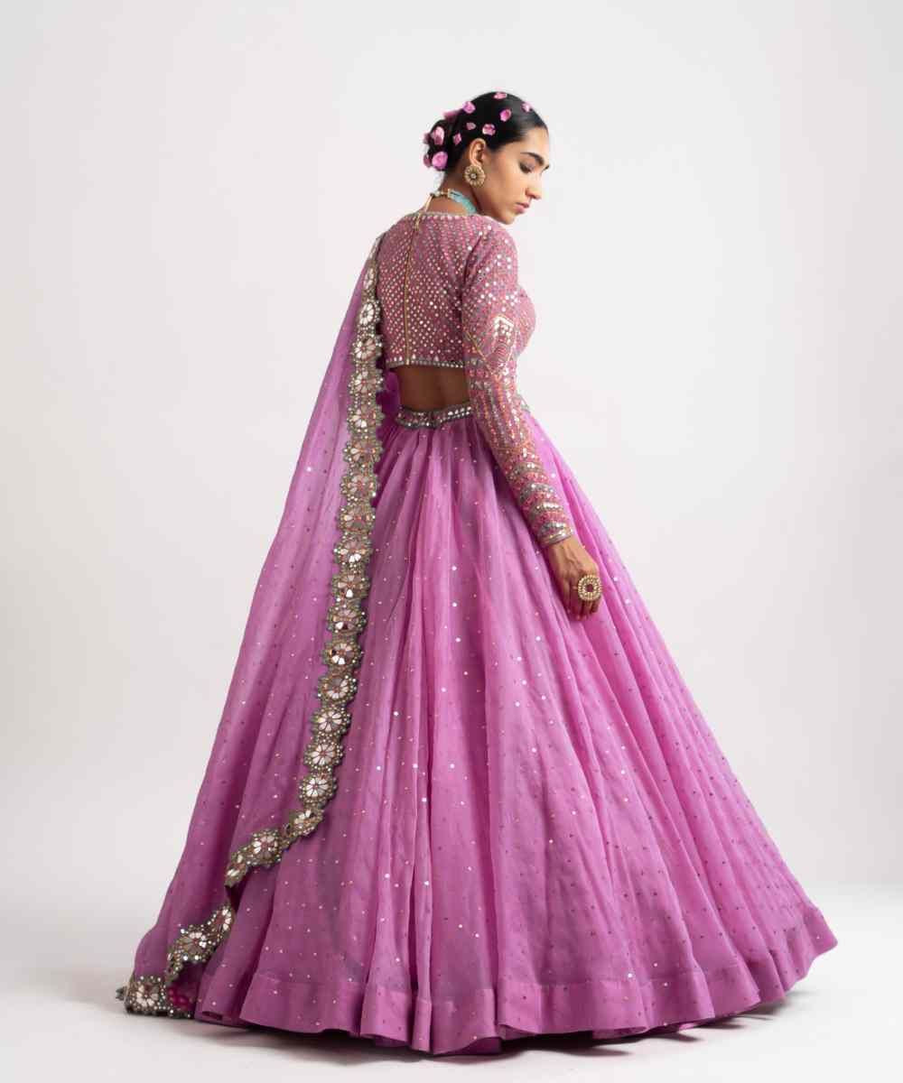 Dark Blush Silk Organza Lehenga Set - Collection name Rang by Vvani vats