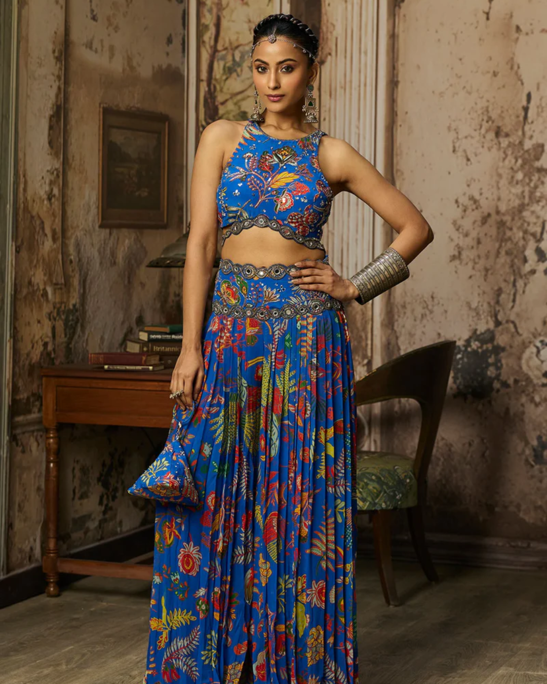 Diya Rajvvir - Electric Blue Printed And Highlighted Sharara Set from Bahaar
