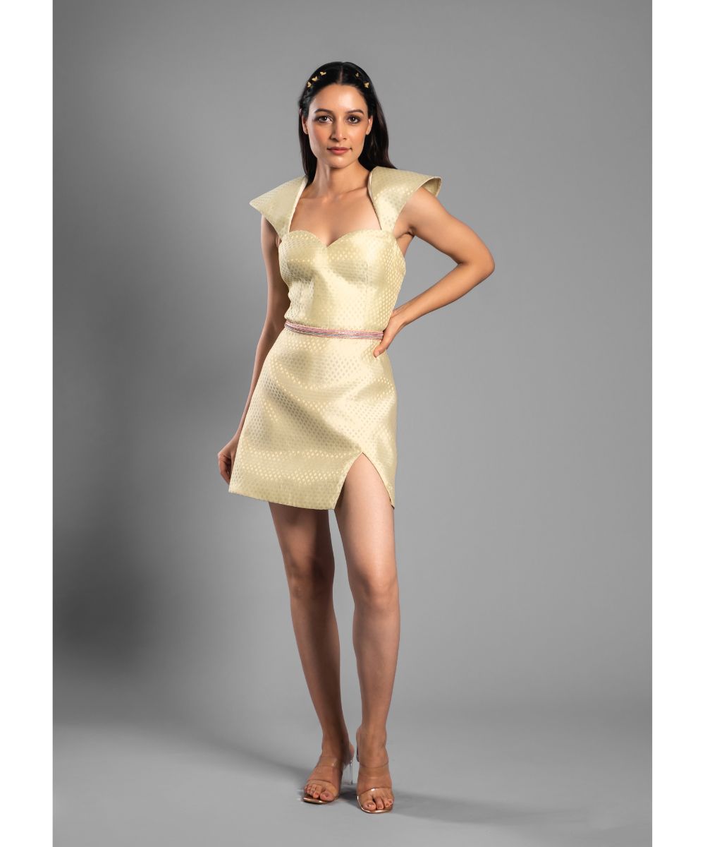 Aastha Sood - Ivory Brocade Dress with a Sweetheart Neckline