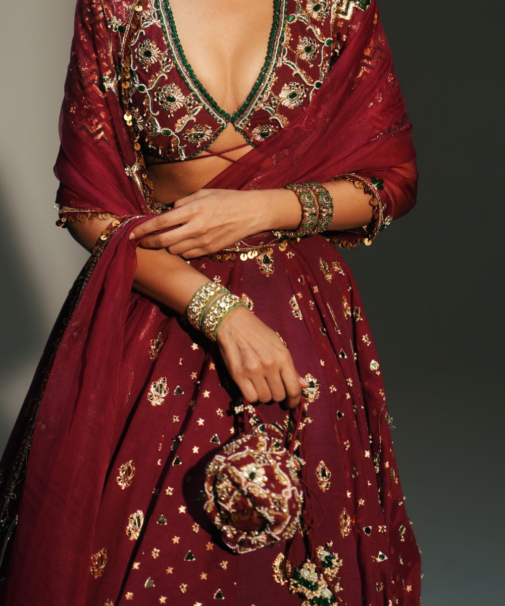 SINDORI RED HAND EMBROIDERED POTLI BAG - Mehfil by Mahima Mahajan