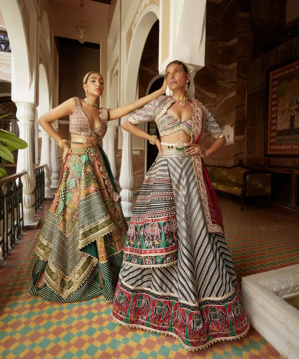 ADITI GUPTA - Abstract stripe Lehenga Set
