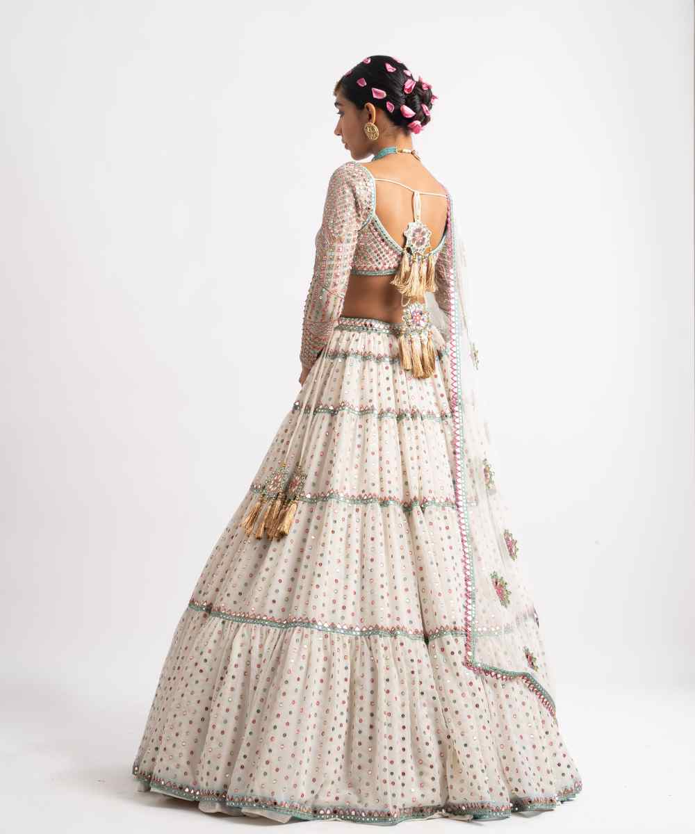 White Multi Tier Multi Color Lehenga Set - Collection name Rang by Vvani vats