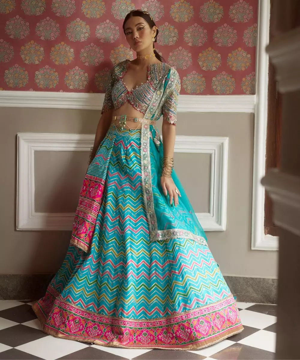 ADITI GUPTA - Blue Abstract Lehenga set