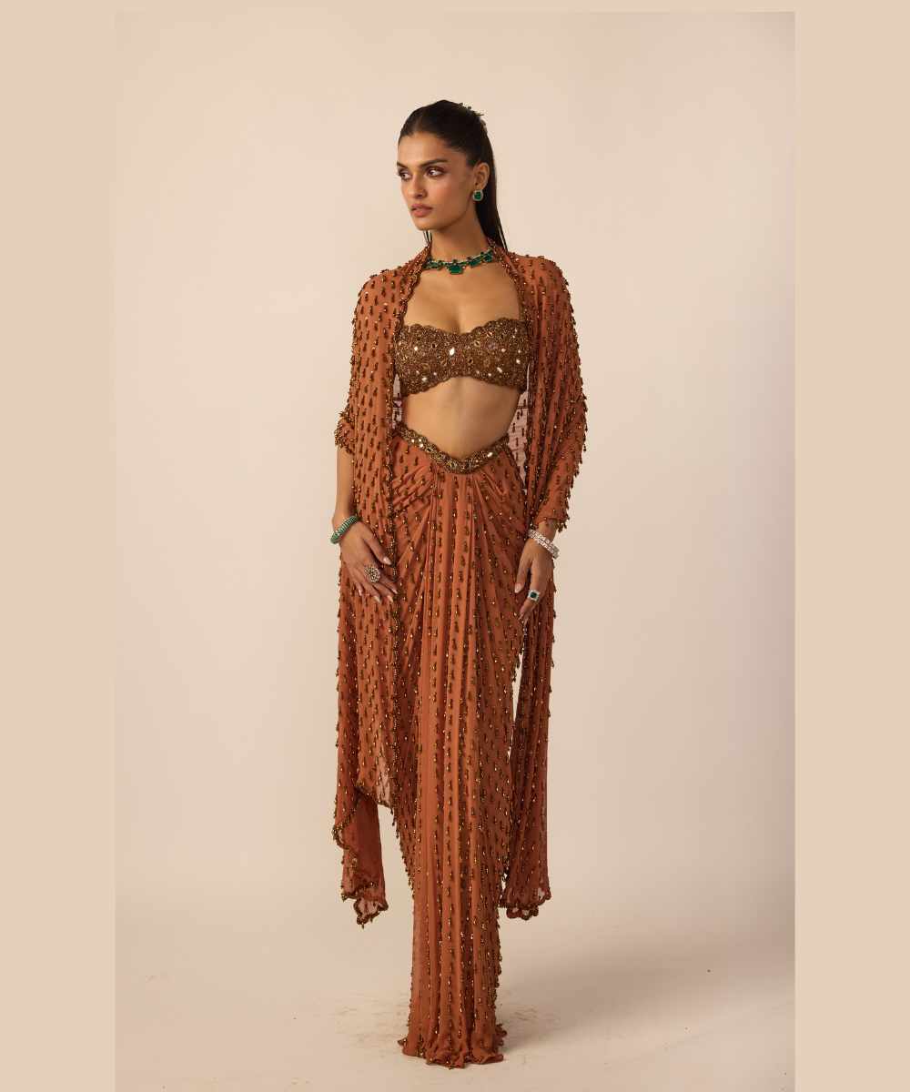 Metallic Copper Single Drop Skirt Set
