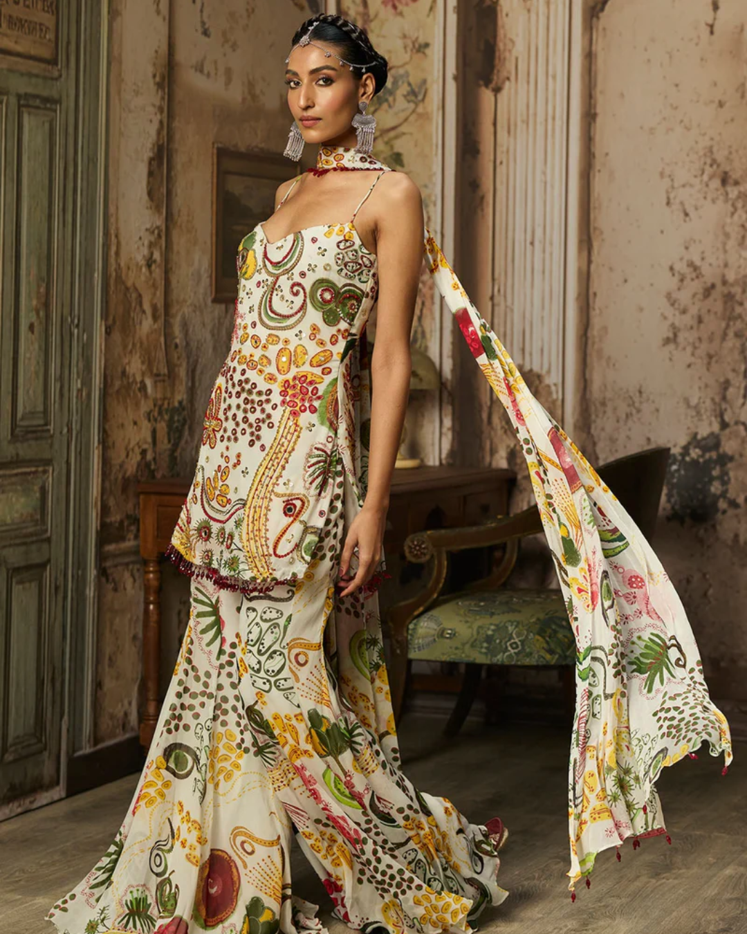 Diya Rajjvir - Ivory Print And Highlighted Kurti Set from Bahaar